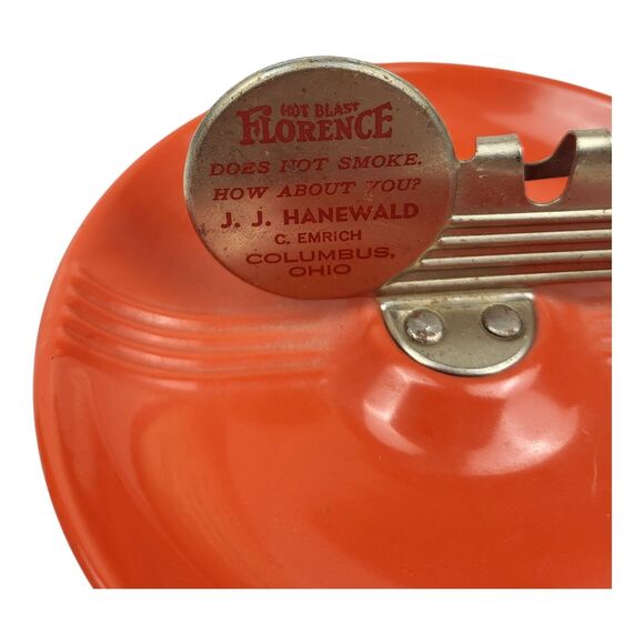 Vintage 1940s Orange Ashtray Advertising Memorabilia Hot Blast Florence Ohio - Picture 2 of 5